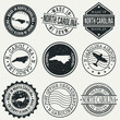 © josepperianes - North Carolina Set of Stamps. Travel Stamp. Made In Product. Design Seals Old Style Insignia.