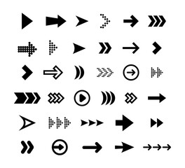 Poster - Big black arrows flat icon set. Modern abstract simple cursors, pointers and direction buttons vector illustration collection. Web design and digital graphic elements concept