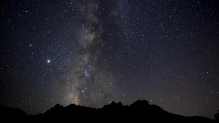 Wall Mural - Time lapse of the Milky Way over jagged desert mountains
