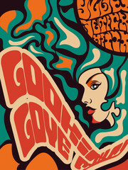 Wall Mural - looking love me vintage style poster girl in a bold vibrant retro style design, colored vector illus