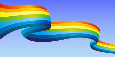 Wall Mural - Illustration with beautiful rainbow in blue sky.