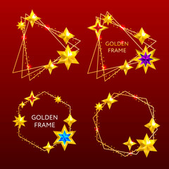 Poster - Frame golden stars set on background New year Christmas