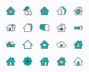 Poster - Set of House Vector Home Line Icons. Contains symbols of Conclusion of Contract, Heart, Drop of water, fire, money and more. Editable Stroke. 32x32 pixels.