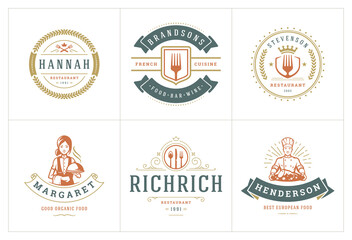 Wall Mural - Restaurant logos templates set vector illustration good for menu labels and cafe badges