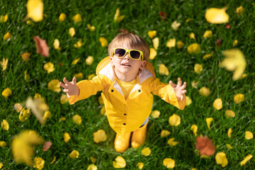 Sticker - Happy child having fun outdoor in autumn park