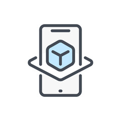 Poster - Augmented reality color line icon. Mobile phone with Cube projection vector outline colorful sign.