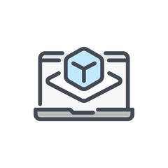 Poster - Augmented reality color line icon. Laptop with Cube projection vector outline colorful sign.