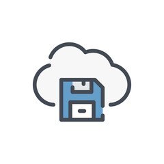 Poster - Save Information Cloud Service color line icon. Save button with Cloud vector outline colorful sign.