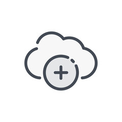 Poster - Add to Cloud service color line icon. Plus with Cloud vector outline colorful sign.