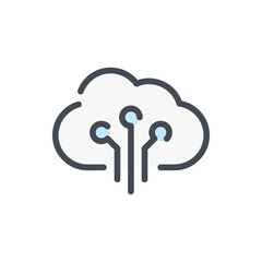 Poster - Cloud service connection color line icon. Connect to cloud server vector outline colorful sign.