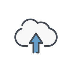 Poster - Upload to Cloud Service color line icon. Arrow up with Cloud vector outline colorful sign.
