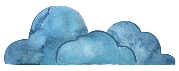 Wall Mural - Cute blue watercolor cloud clipart isolated on the white background.