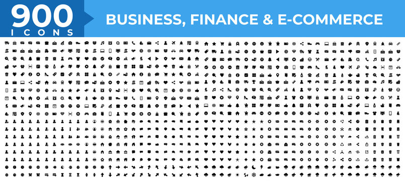 Mega set of 900 icons in trendy line style. Business, ecommerce, finance, accounting. Big set Icons collection. Vector illustration