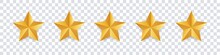 Star Icon. Vector Golden Isolated Five Stars. Customer Feedback Concept. Vector 5 Stars Rating Review. Quality Shape Design.