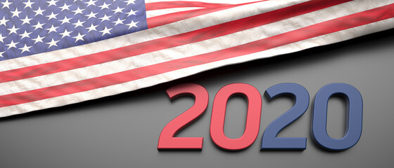 Wall Mural - 2020 USA, Presidential Election. US flag on black background. 3d illustration.