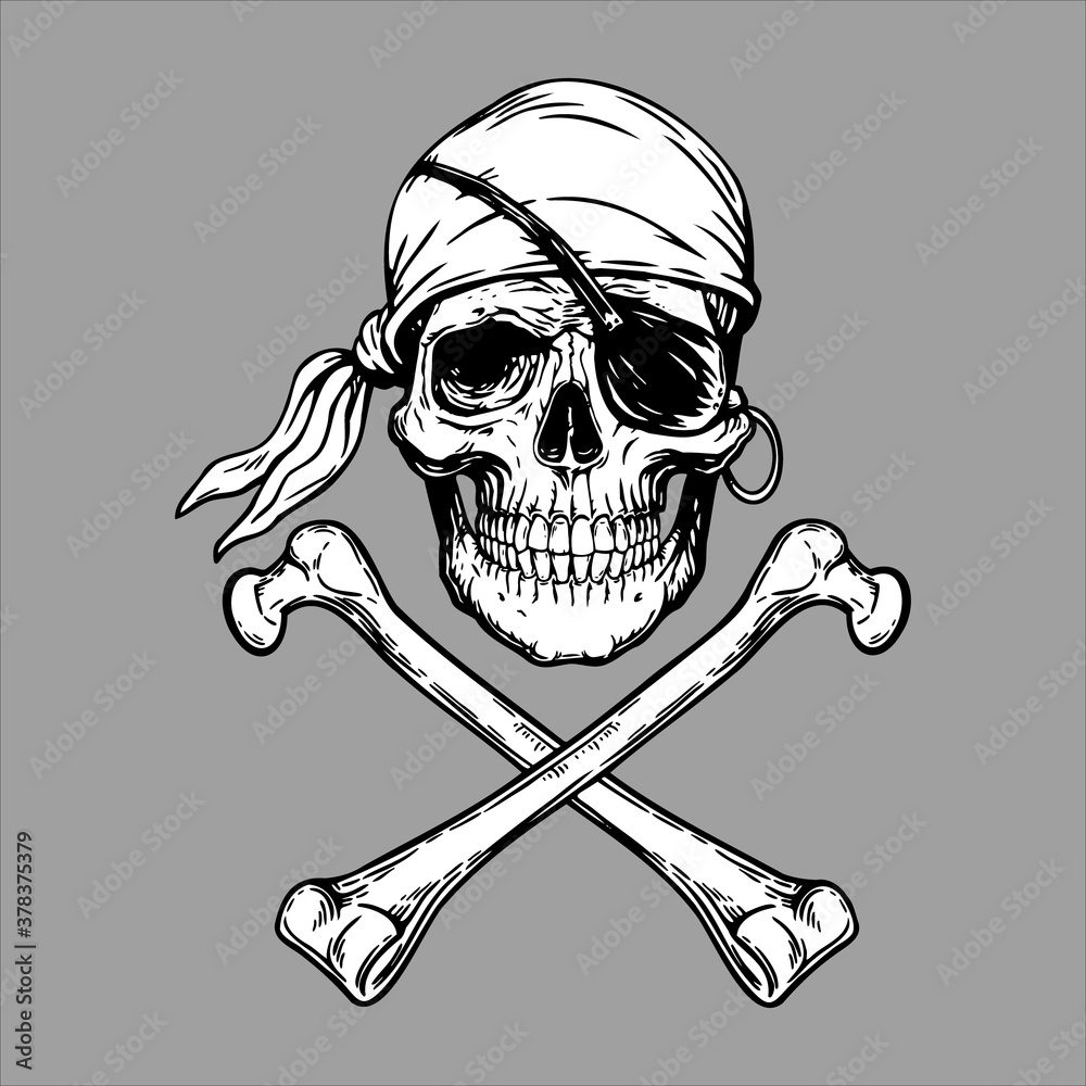 Jolly Roger Pirate skull head and crossed bones symbol. Stock Vector ...