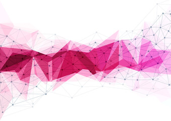 Abstract technology background with connecting dots and lines. Pink geometric background