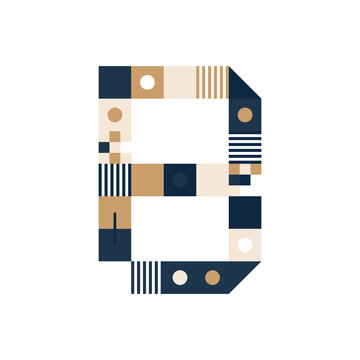 Vector Pixel Art Letter B. Colorful Letter Consist of Modules from Strips, squares and dots on white background. Geometric Alphabet for Posters like electronic scoreboard.