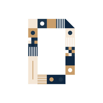 Vector Pixel Art Letter D. Colorful Letter Consist of Modules from Strips, squares and dots on white background. Geometric Alphabet for Posters like electronic scoreboard.