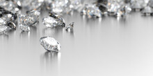 Diamond With Group Of Diamonds Background Selective Focus , 3d Illustration.