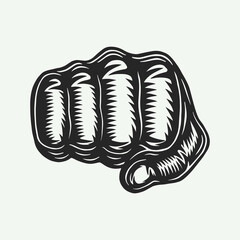 Canvas Print - Vintage retro engraved human fist in woodcut style. Can be used for logo, emblem, badge or poster. Monochrome Graphic Art. Vector Illustration..