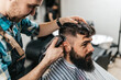 © hedgehog94 - Good looking bearded man visiting hairstylist in barber shop.