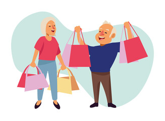 Wall Mural - old couple with sopping bags active seniors characters