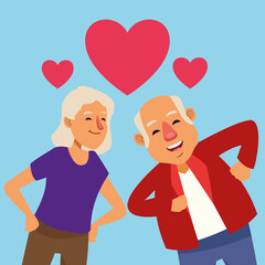 Sticker - old lovers couple dancing with hearts active seniors characters