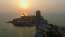 Murudeshwar Shiva Statue South India Drone Sunset Round Beach And Sea