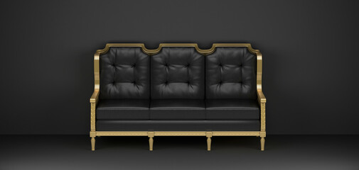 Wall Mural - luxury black leather three-seater sofa with gold frame