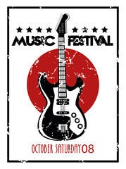 Poster - music festival poster with electric guitar instrument in white background