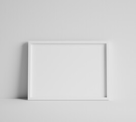 Mock up poster with white frame close up near wall, 3d render