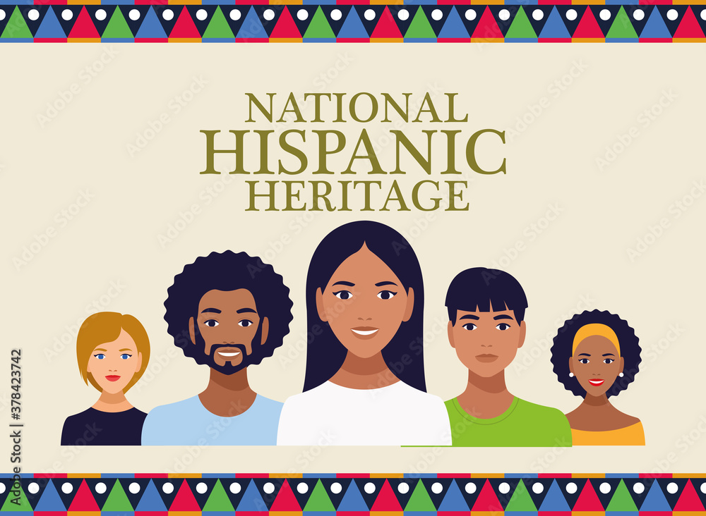 national hispanic heritage celebration with people and lettering - obrazy, fototapety, plakaty 