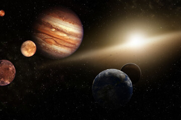 Wall Mural - High quality Deep space beauty, planets, stars and galaxies in solar system with the sun in the universe. Elements of this image furnished by NASA
