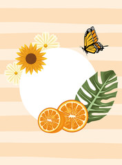 Canvas Print - floral background with butterflies and oranges scene