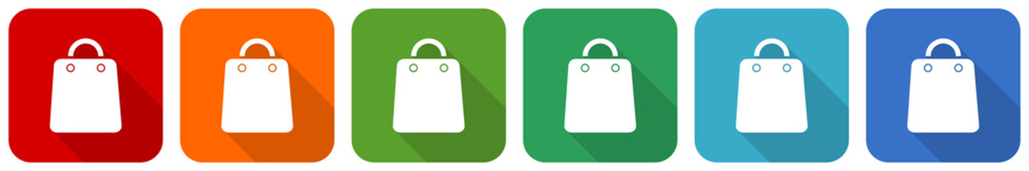Leinwandbilder - Sale bag icon set, flat design vector illustration in 6 colors options for webdesign and mobile applications
