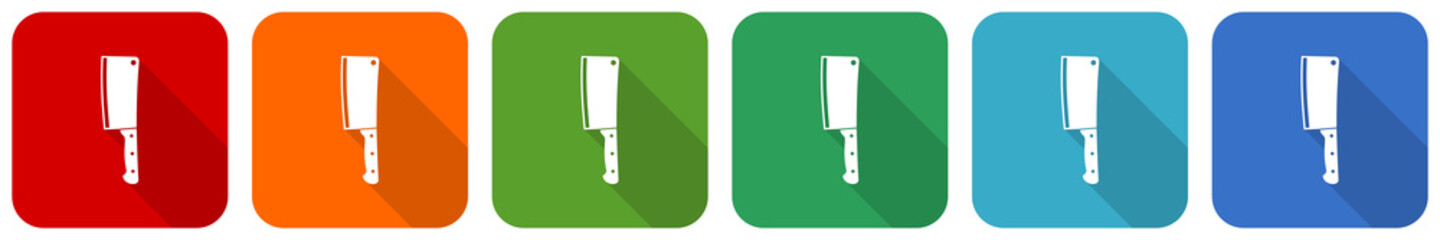 Aufkleber - Cleaver knife icon set, flat design vector illustration in 6 colors options for webdesign and mobile applications