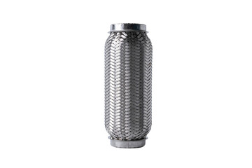 Exhaust Stainless Steel Braided Flexible Exhaust Pipe Muffler for All Car Muffler Corrugation. Repair Tube Joint Isolated On Clean White Background. Car service concept