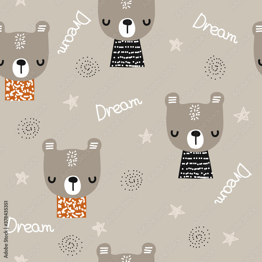 Seamless pattern with cute bear. Vector hand drawn illustration. Stock ...