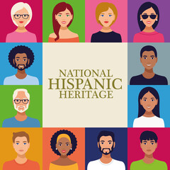 Wall Mural - national hispanic heritage celebration lettering with group of people in square frame