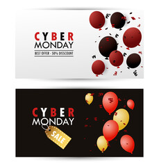 Canvas Print - cyber monday holiday poster with red and golden balloons helium floating