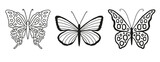 Fototapeta Motyle - Set of silhouettes of butterflies isolated on white background in vector format.Separate objects for logo, design, illustration for easy and graceful design. Freedom. Insect with beautiful wings