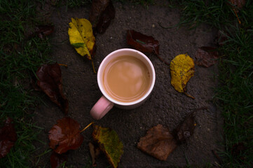 cup of coffee with leaves