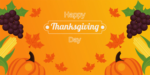 Poster - happy thanksgiving day poster with fresh fruits and lettering