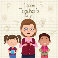 Canvas Print - happy teachers day scene with teacher and students couple