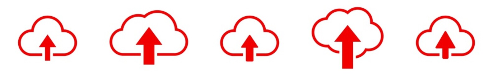 Wall Mural - Cloud Upload Icon Red | Clouds Arrow Up Illustration | Computing Storage Symbol |  Server Data Internet Logo | IT Service Sign | Isolated | Variations