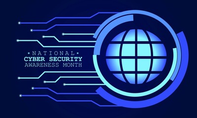 National Cyber Security Awareness Month is observed in October in USA. Hud elements, global icon, concept vector for greeting card, poster and banner website.