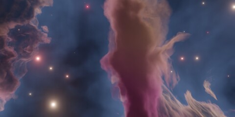 Wall Mural - 3d render of nebular cloud in deep space. purple and blue colours with stars