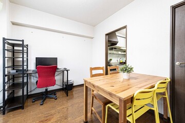 Wall Mural - Brown wood dining table in the living room of an old Japanese-style house