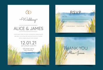 Wall Mural - wedding cards, invitation. Save the date sea style design. Romantic beach wedding summer background	
